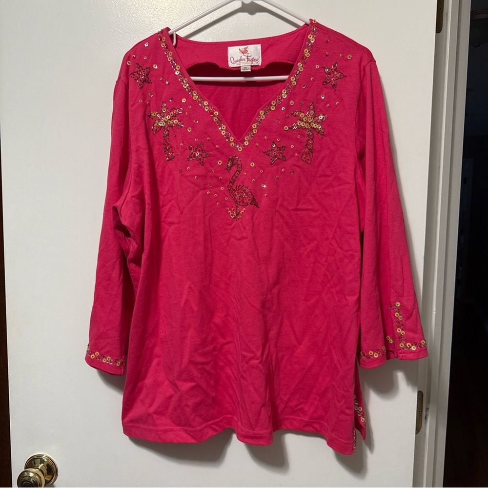 Quacker Factory Pink Embellished Women's Top